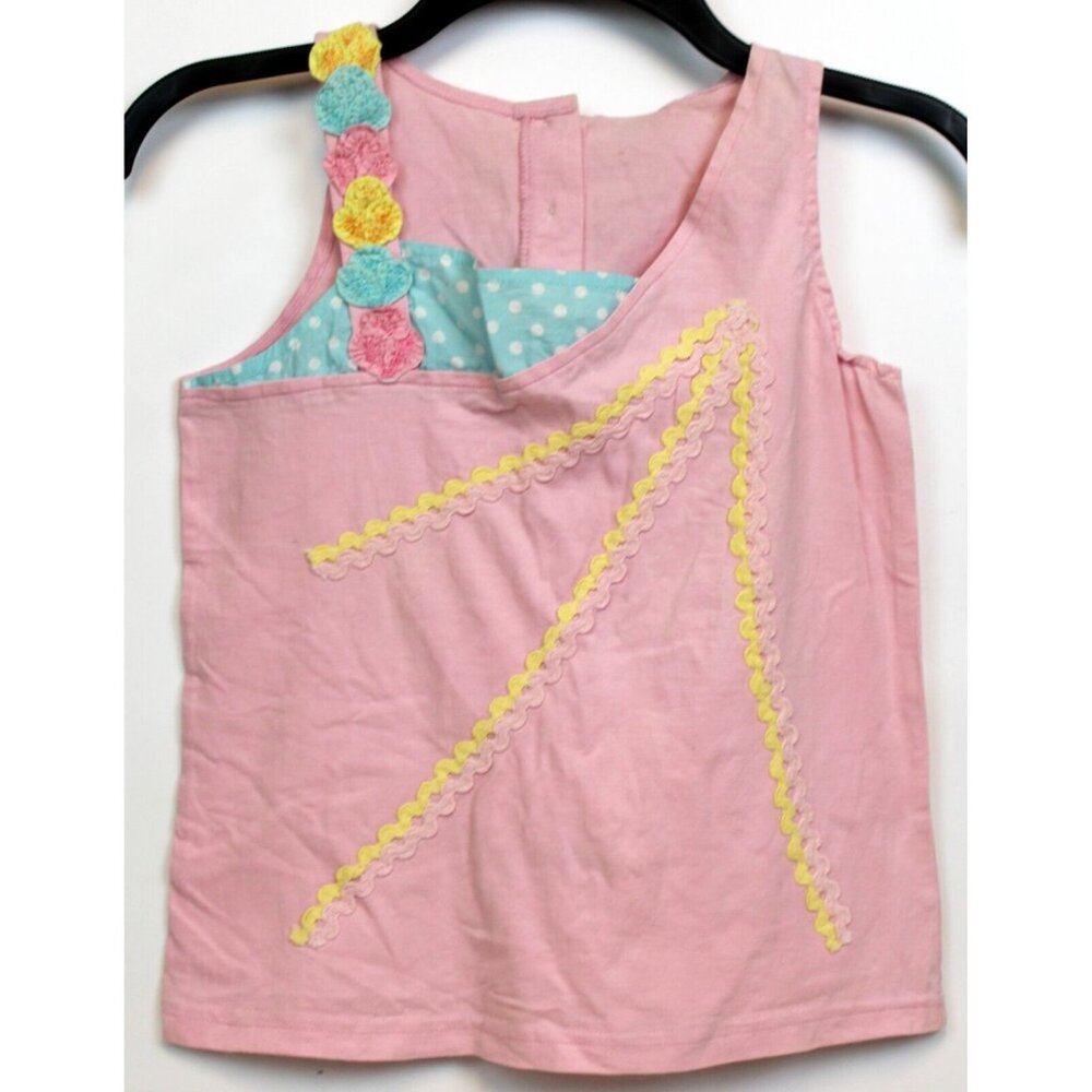 Beetlejuice London Pink Tank Top Girls sz 10 Polka Dot Pastel Summer Flower Blue